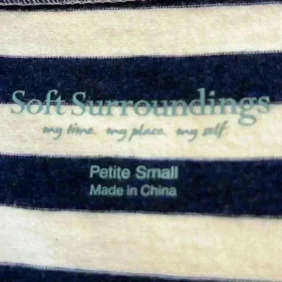 Soft Surroundings Women’s Tee Size Small Blue and White Stripe Boat Neck - Picture 3 of 8